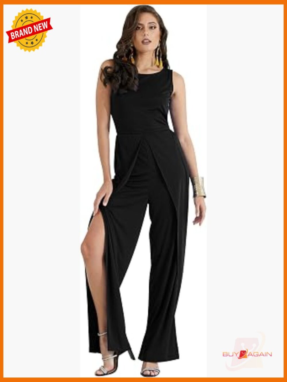 Sleeveless Boat Neck Wide Leg Jumpsuit Romper Playsuit